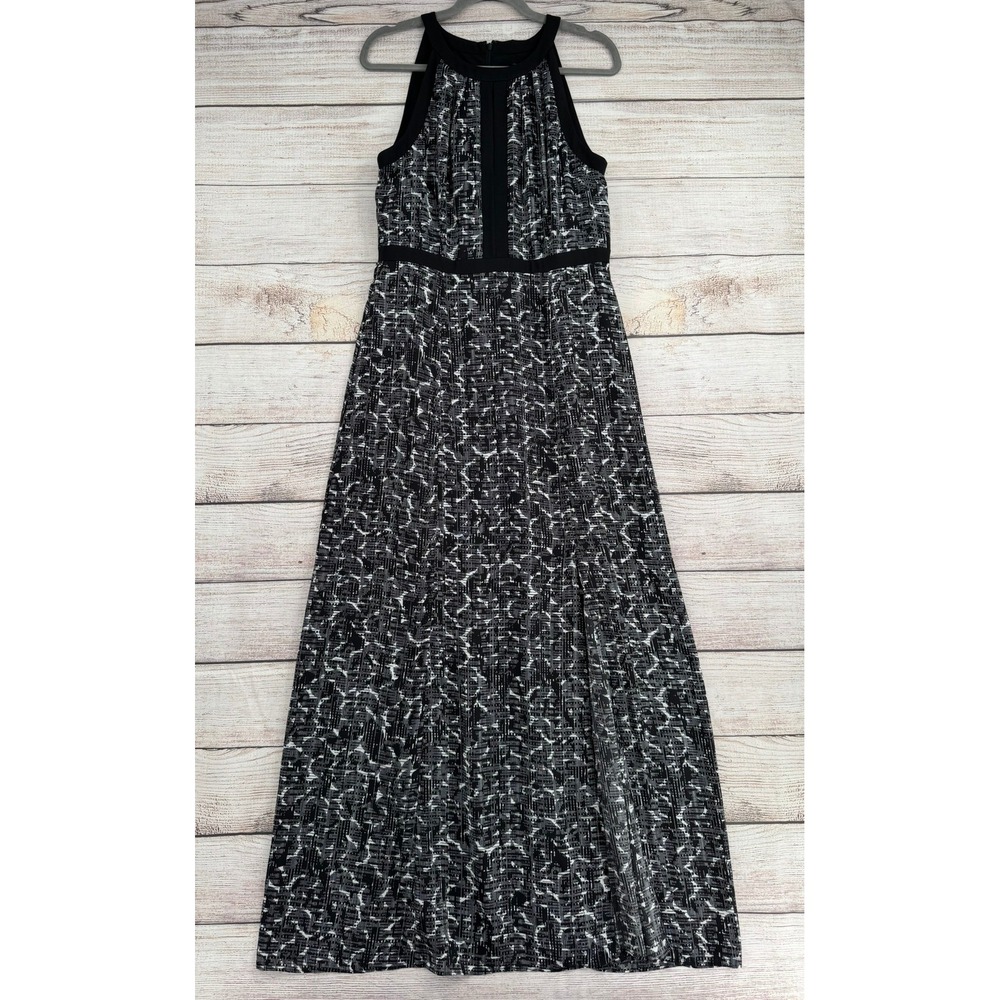 White House Black Market Maxi Dress Womens 6 Black White Halter Abstract